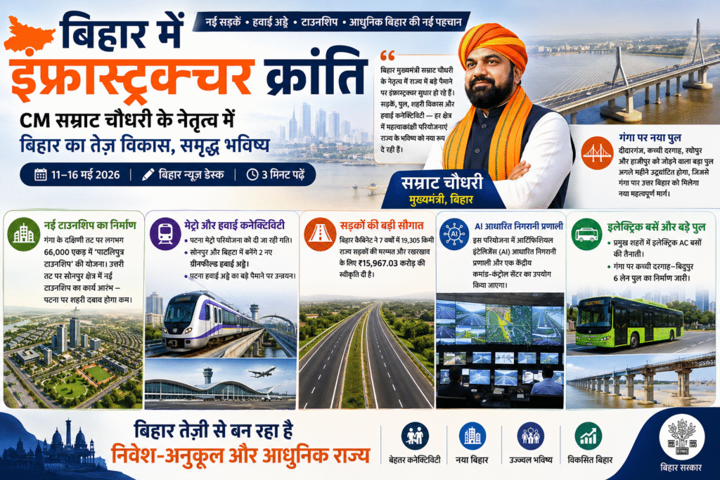 बिहार में इंफ्रास्ट्रक्चर क्रांति: CM सम्राट चौधरी के नेतृत्व में नई सड़कें, हवाई अड्डे और टाउनशिप